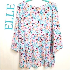 By Elle, Pretty Pastels Floral Peplum Tunic, Size XL